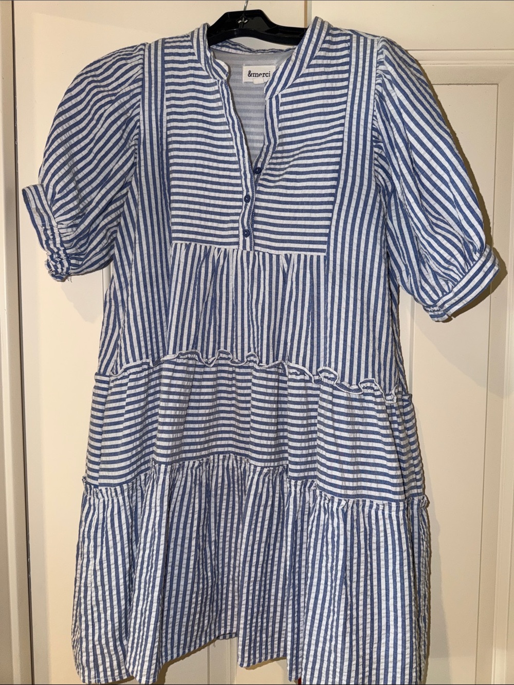 Blue and White Striped Tiered Women's Dress